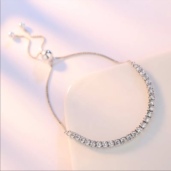 New 925 Sterling Silver Diamond Tennis Bracelet Adjustable - Picture 3 of 6